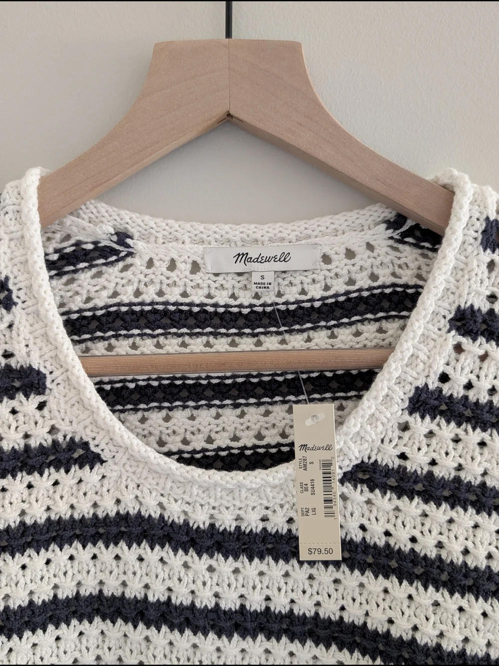 Striped Open-Stitch Austen Pullover Sweater
